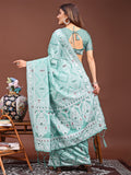 Sea Green Linen Cotton Saree With Blouse Piece