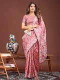 Peach Linen Cotton Saree With Blouse Piece
