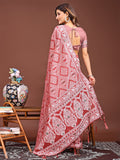 Peach Linen Cotton Saree With Blouse Piece