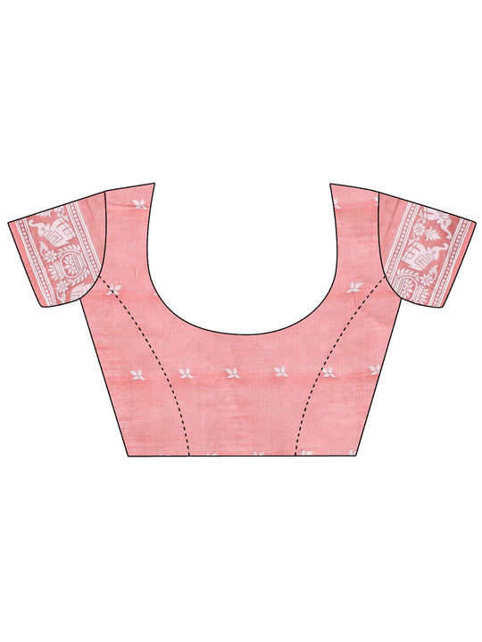 Peach Linen Cotton Saree With Blouse Piece