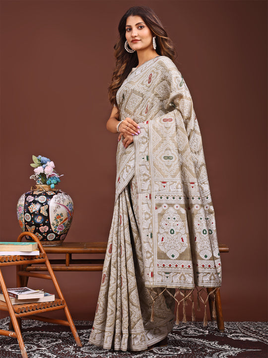 Brown Linen Cotton Saree With Blouse Piece