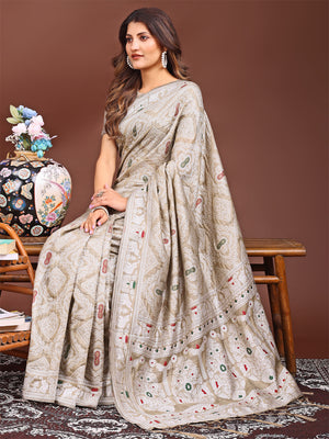 Brown Linen Cotton Saree With Blouse Piece
