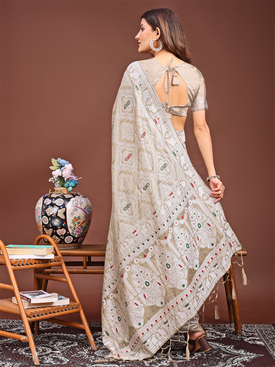 Brown Linen Cotton Saree With Blouse Piece