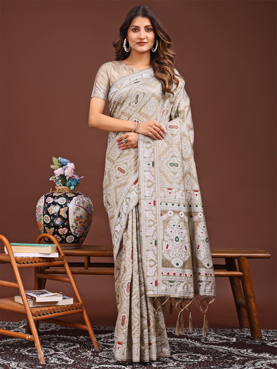 Brown Linen Cotton Saree With Blouse Piece