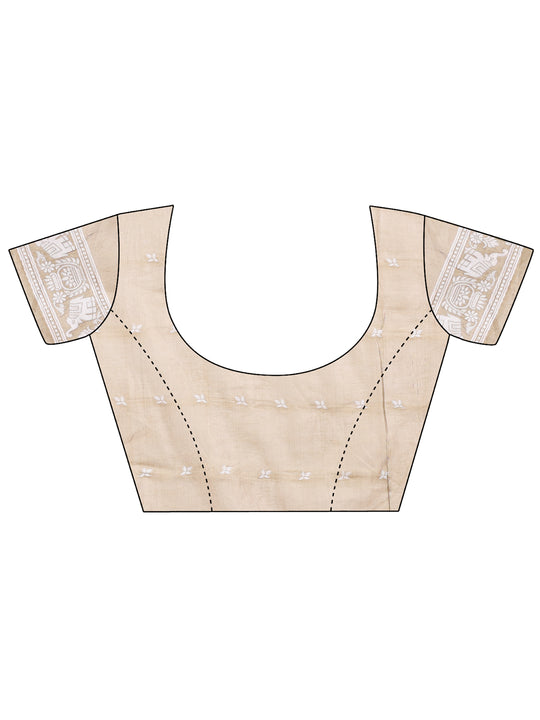 Brown Linen Cotton Saree With Blouse Piece