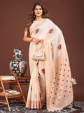 Cream Linen Cotton Saree With Blouse Piece