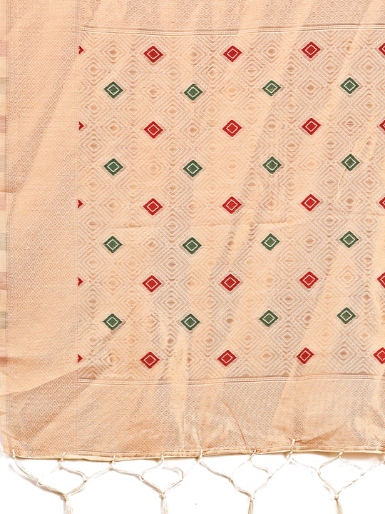 Cream Linen Cotton Saree With Blouse Piece