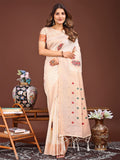 Cream Linen Cotton Saree With Blouse Piece