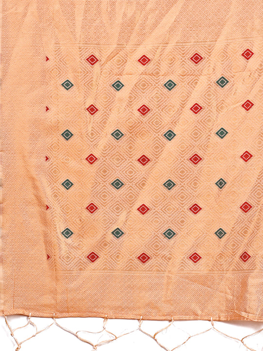 Peach Linen Cotton Saree With Blouse Piece