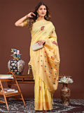 Yellow Linen Cotton Saree With Blouse Piece