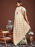 Light Green Linen Cotton Saree With Blouse Piece