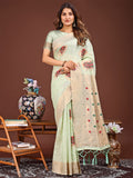Light Green Linen Cotton Saree With Blouse Piece