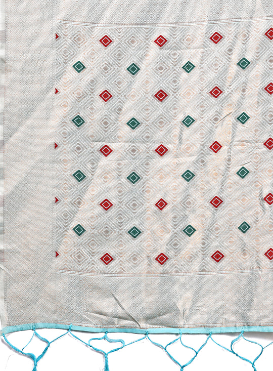 Sky Blue Linen Cotton Saree With Blouse Piece