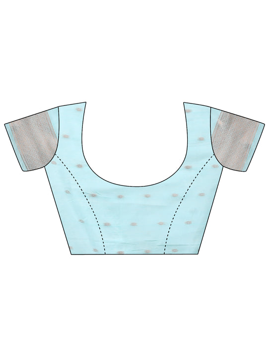 Sky Blue Linen Cotton Saree With Blouse Piece