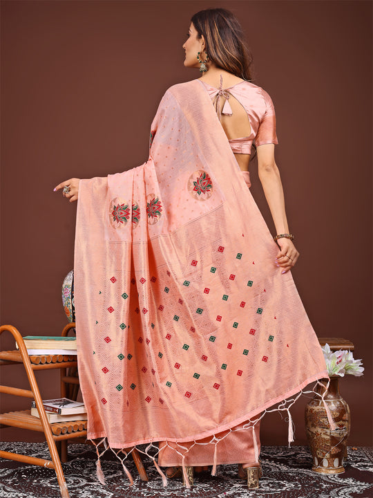 Pink Linen Cotton Saree With Blouse Piece