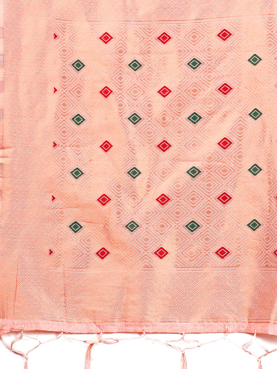 Pink Linen Cotton Saree With Blouse Piece