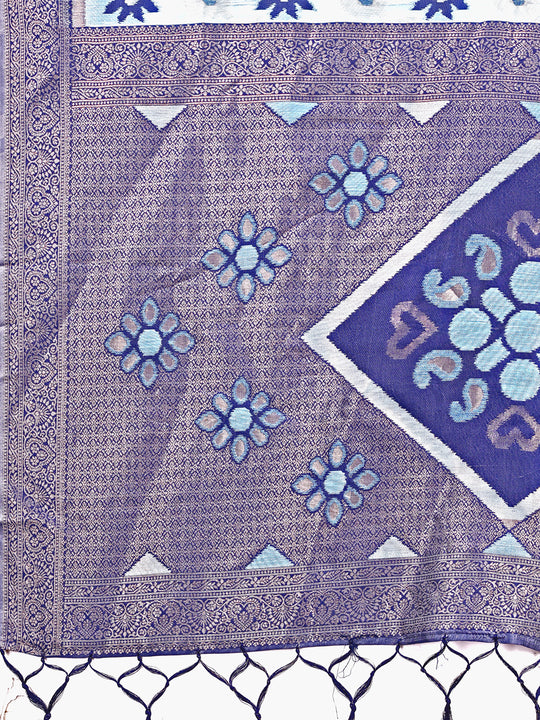 Sky Blue Linen Cotton Saree With Blouse Piece