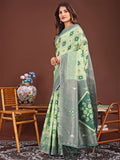 Light Green Linen Cotton Saree With Blouse Piece