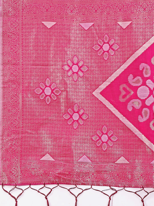 Pink Linen Cotton Saree With Blouse Piece