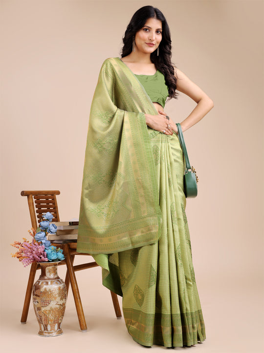 Light Green Banarasi Silk Saree With Blouse Piece