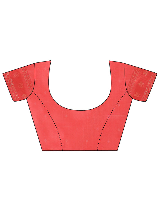 Yellow & Red Banarasi Silk Saree With Blouse Piece