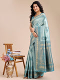 Sea Green Banarasi Silk Saree With Blouse Piece
