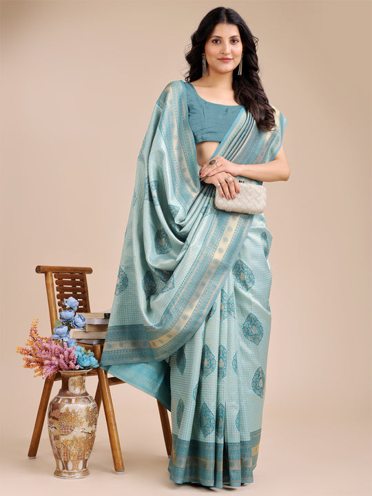 Sea Green Banarasi Silk Saree With Blouse Piece