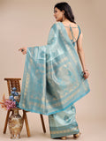 Sea Green Banarasi Silk Saree With Blouse Piece