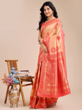 Orange & Red Banarasi Silk Saree With Blouse Piece
