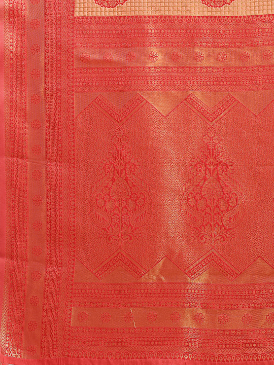Orange & Red Banarasi Silk Saree With Blouse Piece