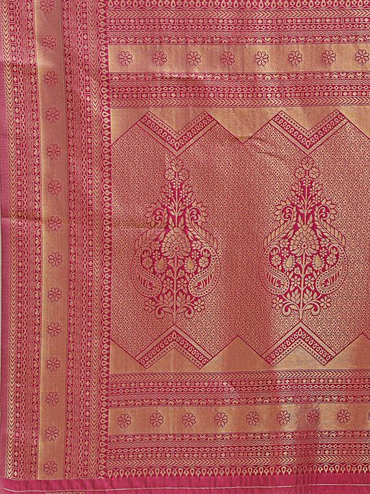 Light Pink & Magenta Banarasi Silk Saree With Blouse Piece
