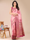 Light Pink & Magenta Banarasi Silk Saree With Blouse Piece