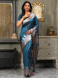 Blue Banarasi Silk Saree With Blouse Piece