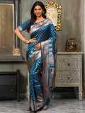 Blue Banarasi Silk Saree With Blouse Piece