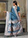 Blue Banarasi Silk Saree With Blouse Piece