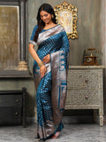 Blue Banarasi Silk Saree With Blouse Piece