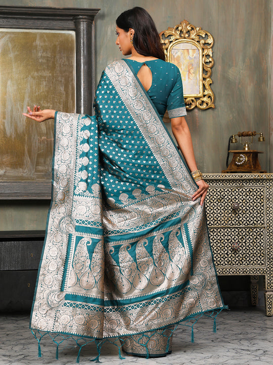 Sea Green Banarasi Silk Saree With Blouse Piece