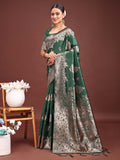Dark Green Banarasi silk Saree With Blouse Piece