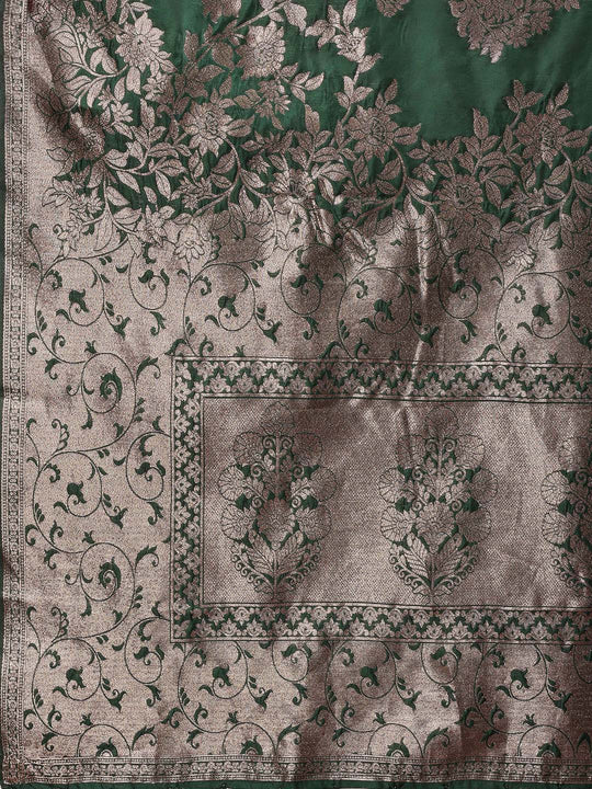 Dark Green Banarasi silk Saree With Blouse Piece