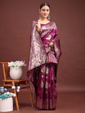 Purple Banarasi silk Saree With Blouse Piece