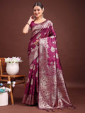 Purple Banarasi silk Saree With Blouse Piece