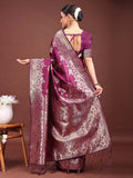 Purple Banarasi silk Saree With Blouse Piece