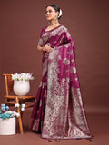 Purple Banarasi silk Saree With Blouse Piece