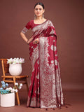 Maroon Banarasi silk Saree With Blouse Piece