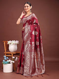 Maroon Banarasi silk Saree With Blouse Piece