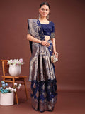 Navy Blue Banarasi silk Saree With Blouse Piece