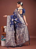 Navy Blue Banarasi silk Saree With Blouse Piece
