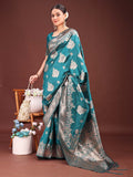 Sea Green Banarasi silk Saree With Blouse Piece