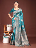 Sea Green Banarasi silk Saree With Blouse Piece
