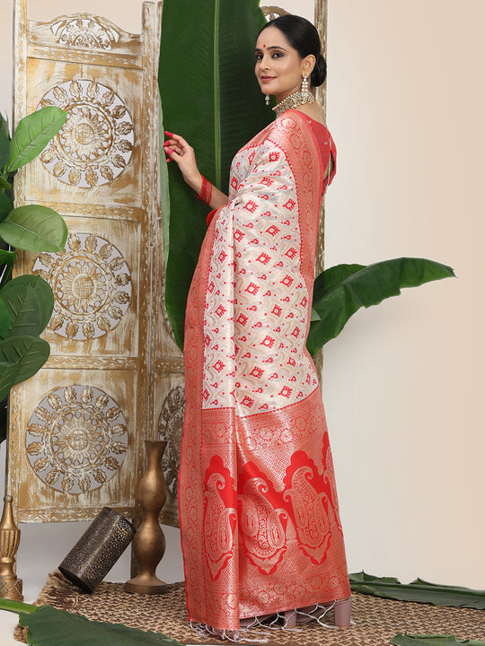 White Linen Cotton Saree With Blouse Piece